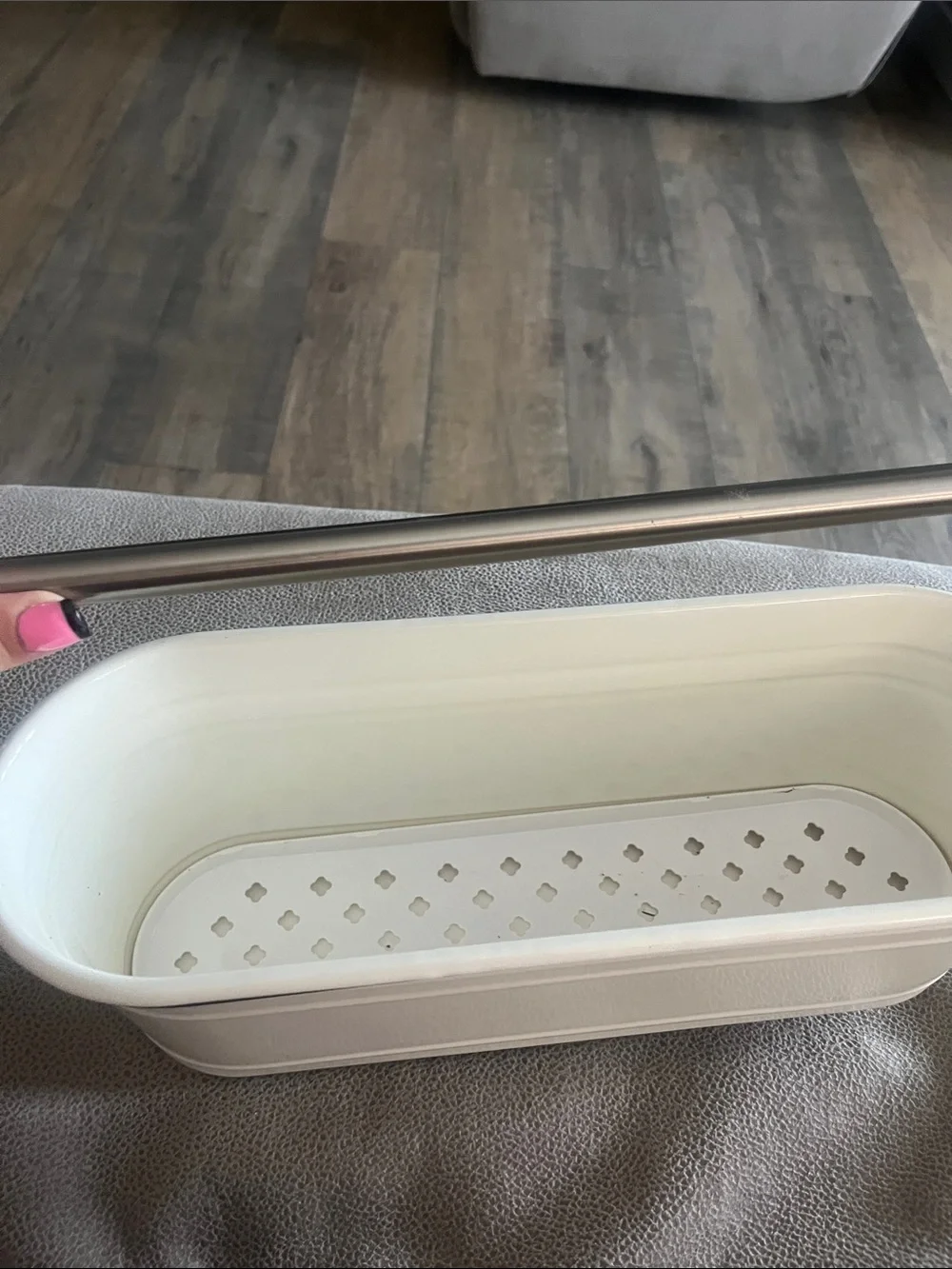 IKEA White Enamel finish ~Wall-Mount Planter with brushed Silver Rail & Hooks